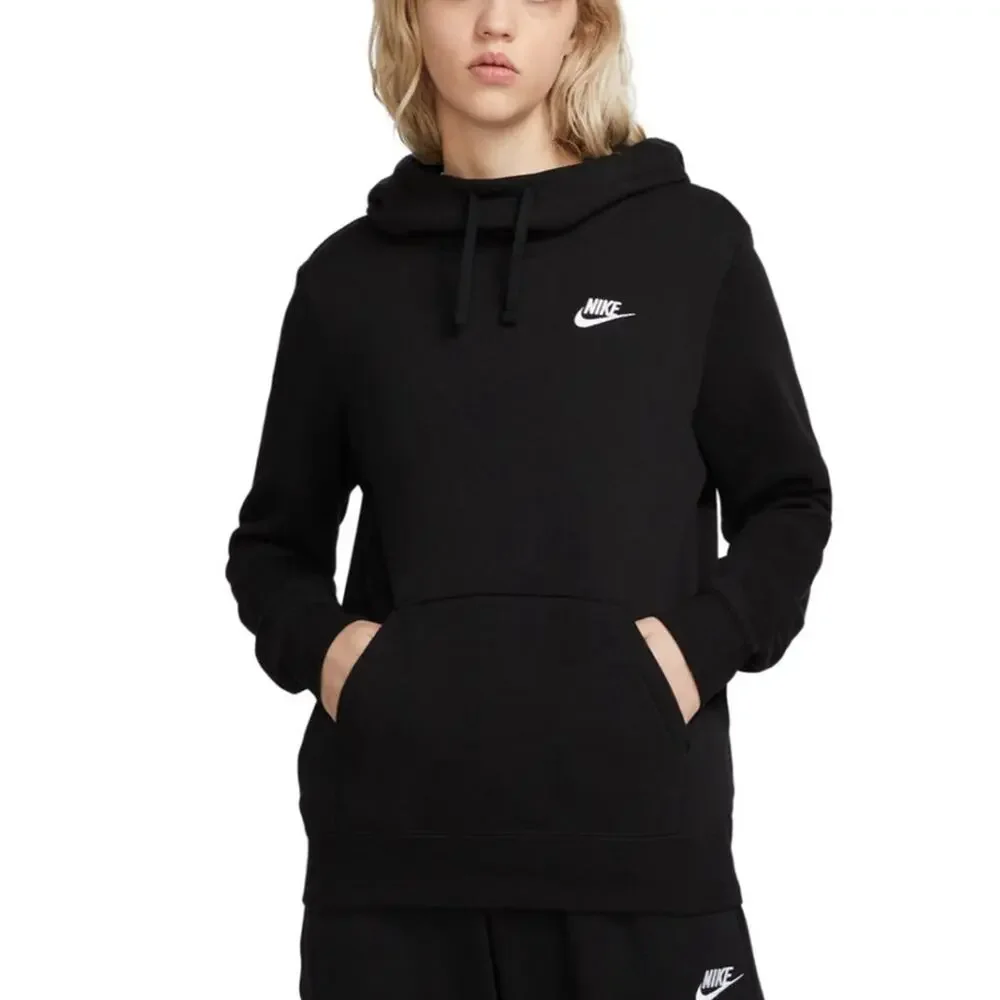 NIKE Women's Black Sportswear Club Fleece Funnel-Neck Hoodie Sweatshirt